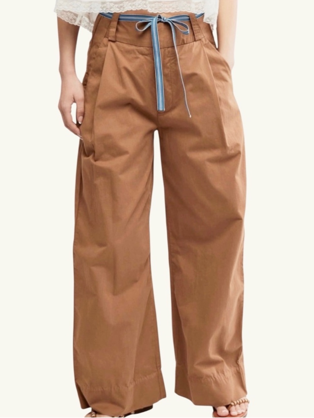 NWT Free People Wide Leg Buckle Back Pants Tobacco Brown Size 12 Retail $148.00 - Picture 1 of 15